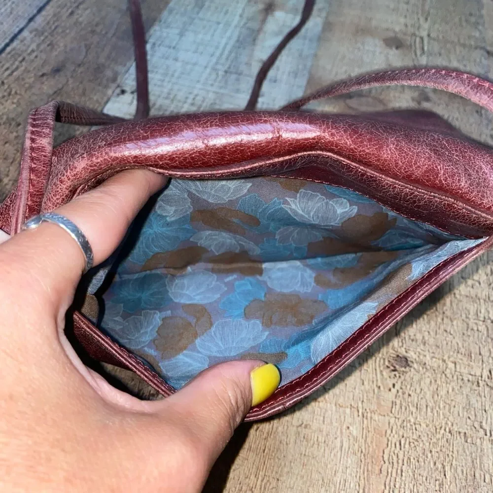 Hobo distressed maroon leather crossbody bag fold over